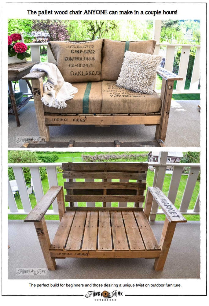 Build an easy and comfy pallet wood chair in 2 hours! Funky Junk Interiors