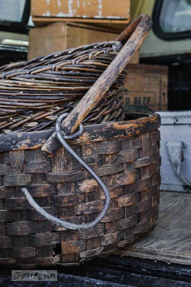 Rustic hand woven baskets - When a junker's junker brother has a garage sale, via Funky Junk Interiors