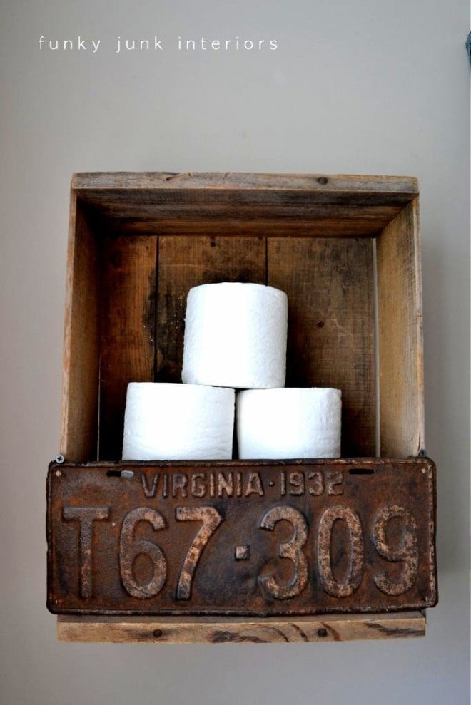 Crate toilet paper storage via https://www.funkyjunkinteriors.net/