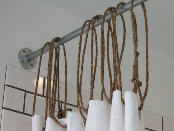 Twine shower curtain tabs via Shannon Quimby featured on https://www.funkyjunkinteriors.net/