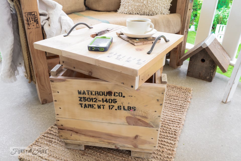 How to turn junk into home decor with a crate coffee table and built in tray
