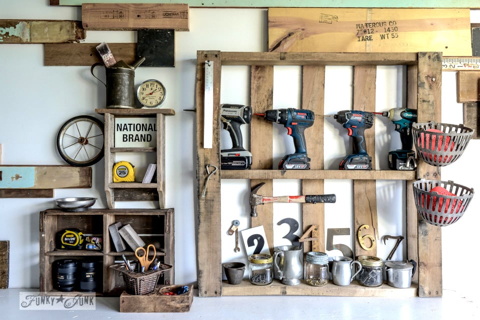 Organize your tools on an enhanced pallet shelfFunky Junk ...