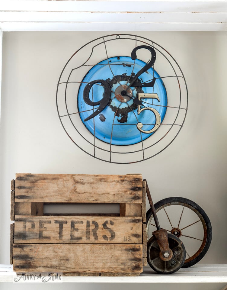 From fan grill cover to industrial clock by FunkyJunkInteriors.net