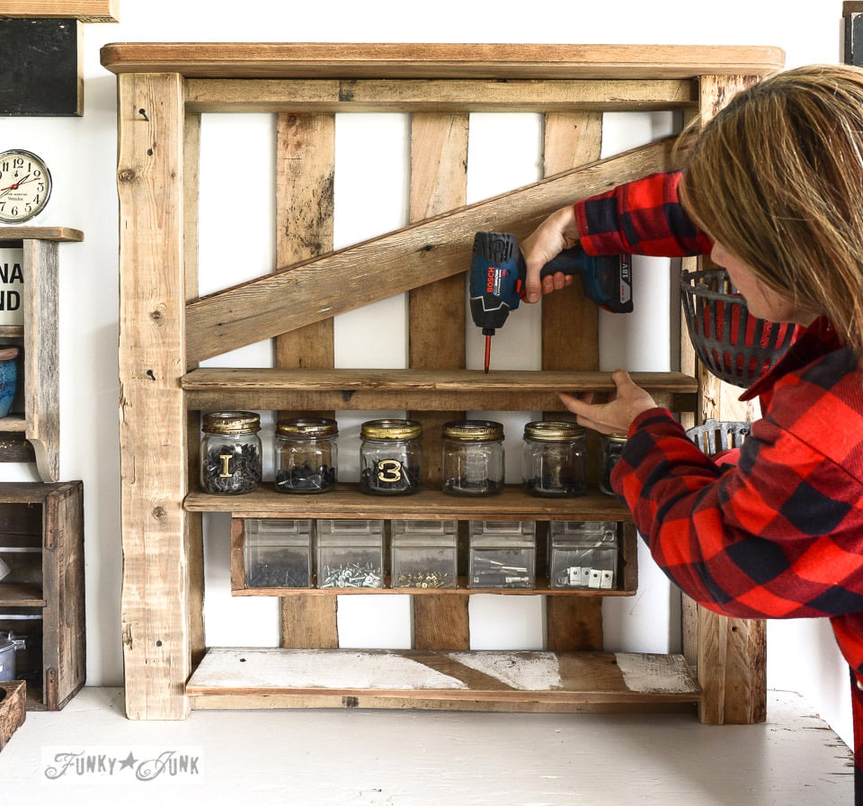 Organize your tools on an enhanced pallet shelfFunky Junk ...