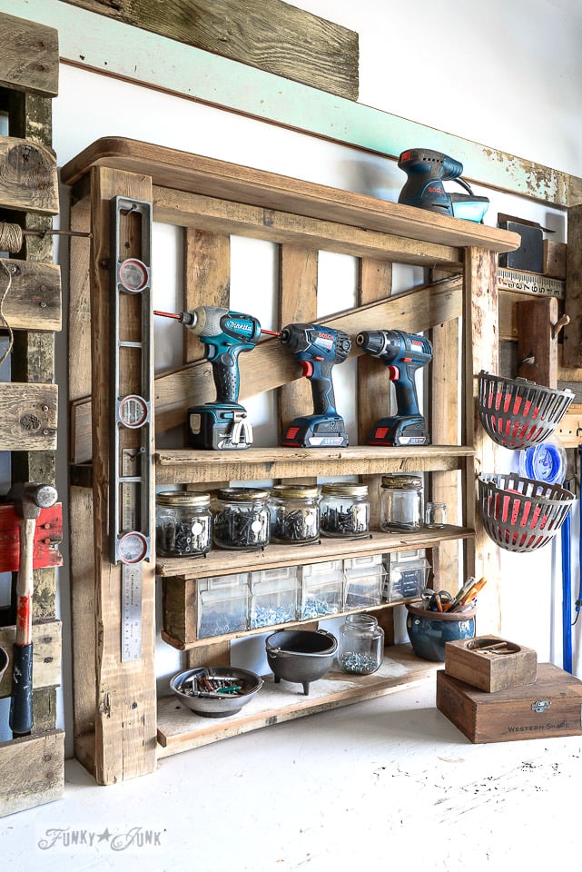 Pallet hammer organizer for the workshopFunky Junk Interiors