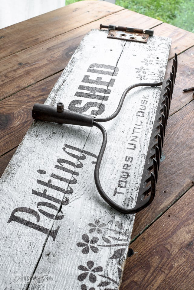 Rustic shed reveal with potting shed garden sign and