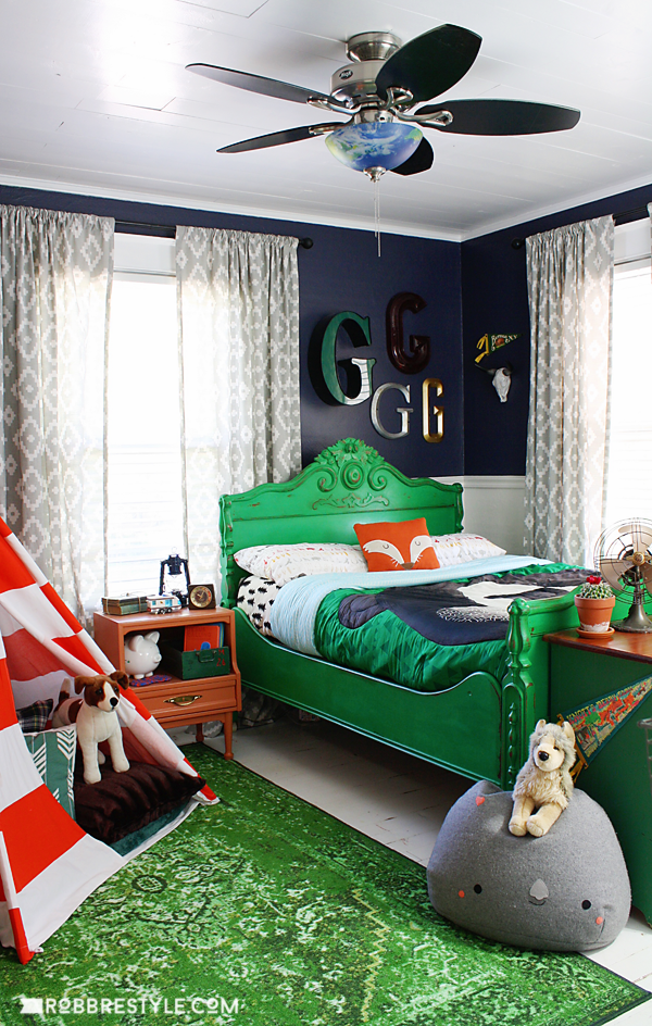 Vintage camping themed boy's bedroom, by Robb Restyle, featured on Funky Junk Interiors