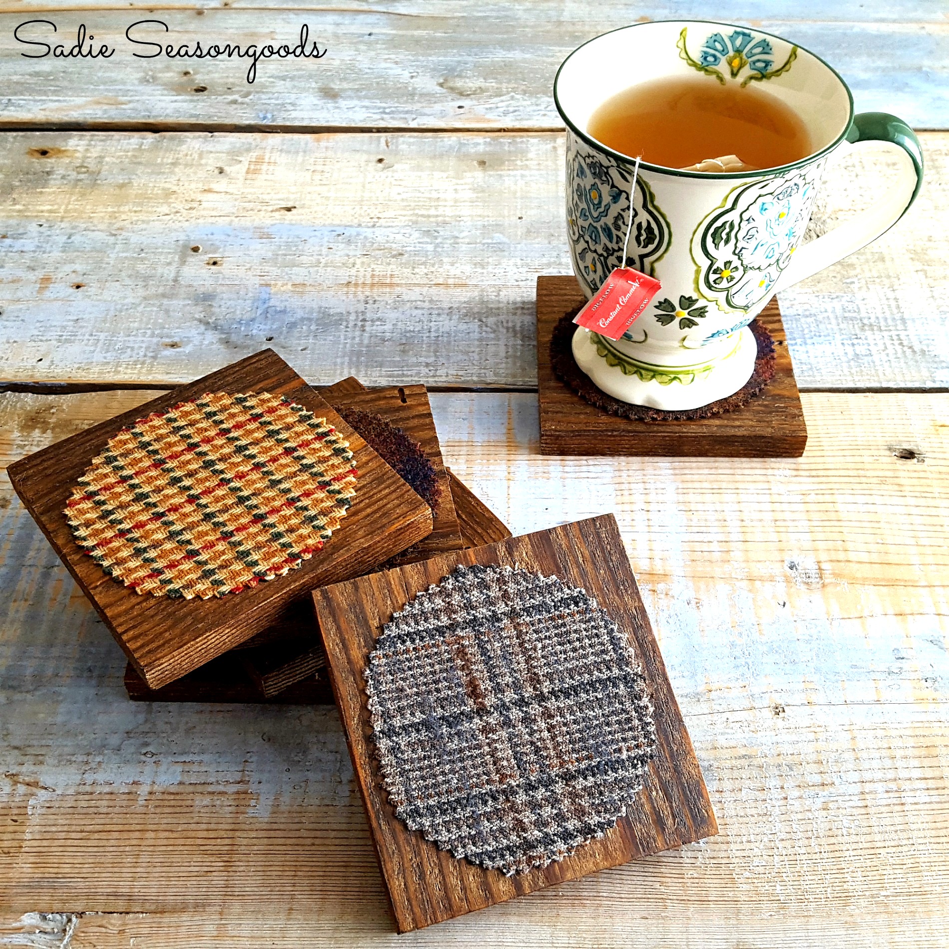 Reclaimed wood and plaid coasters for fall, by Sadie Seasongoods, featured on Funky Junk Interiors Reclaimed wood and plaid coasters for fall, by Sadie Seasongoods, featured on Funky Junk Interiors