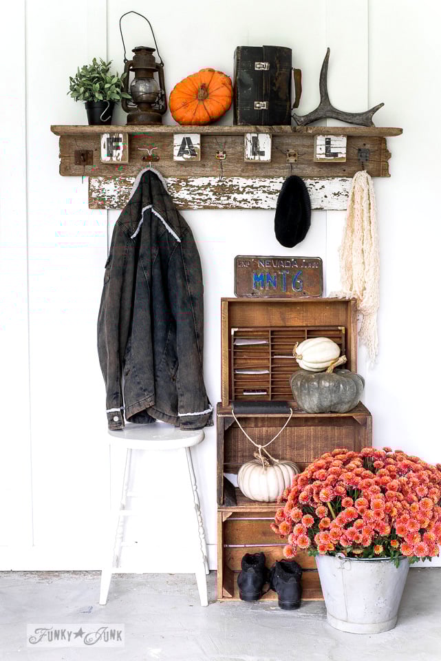 Interchangeable FALL FARM reclaimed wood coat hook shelf