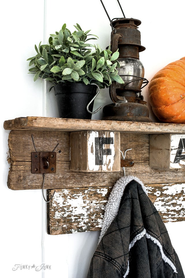 Interchangeable FALL FARM reclaimed wood coat hook shelf