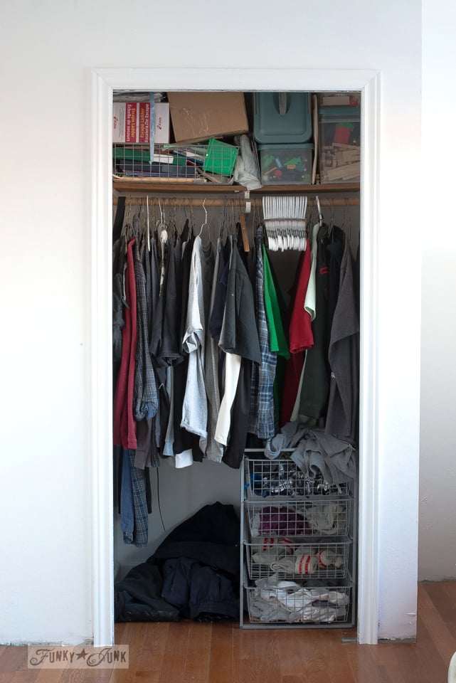 messy closet before