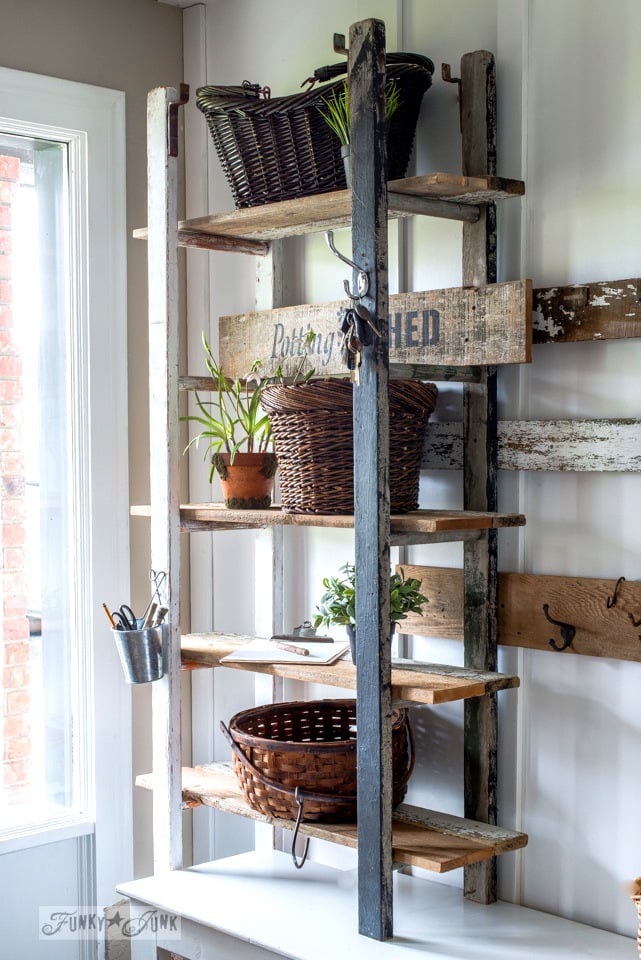 Quirky 2 ladder shelving in the entryFunky Junk Interiors