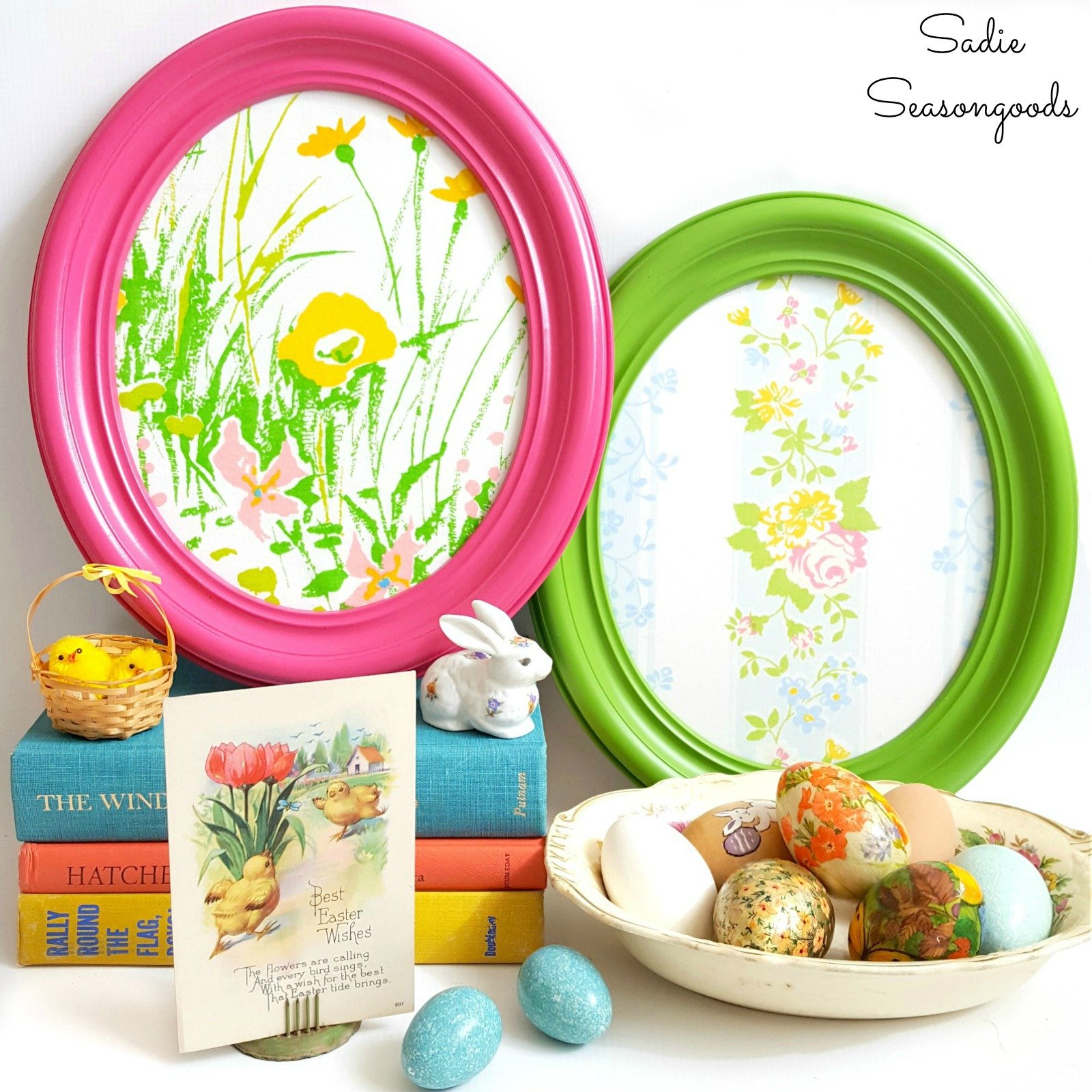 Oval frame Easter eggs, by Sadie Seasongoods, featured on Funky Junk Interiors