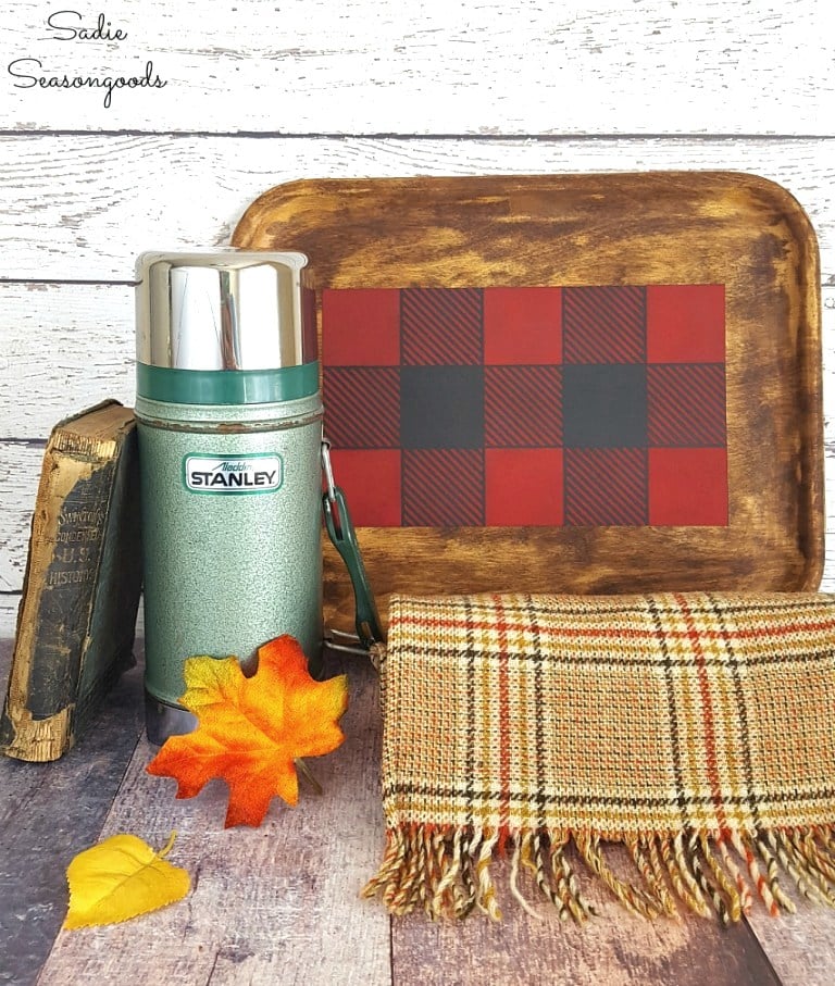 Buffalo Checked stenciled cabin-style tray by Sadie Seasongoods, featured on Funky Junk Interiors