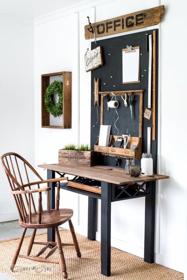 Repurposed Coffee Table Flip Up Desk With Office Stencilled Sign