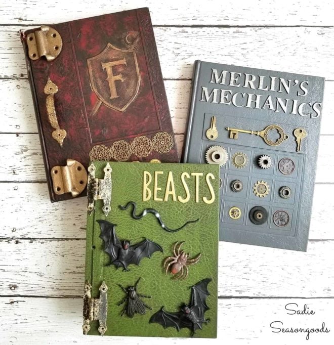 From yearbooks to 3D Halloween spell books by Sadie Seasongoods, featured on Funky Junk Interiors
