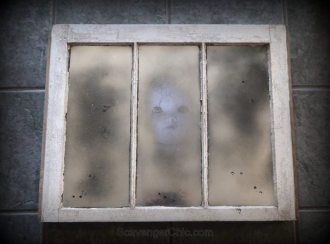 Mercury glass spooky window by Scavenger Chic, featured on Funky Junk Interiors