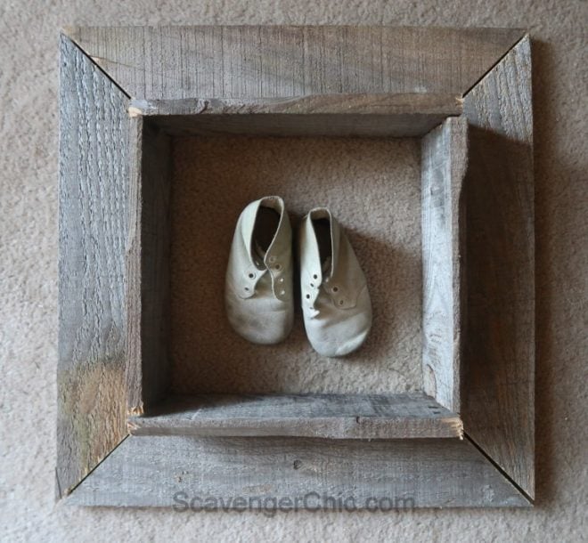 Pallet wood shadow box frame by Scavenger Chic, featured on Funky Junk Interiors