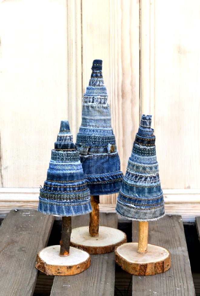 Denim Christmas trees by Pillar Box Blue, featured on Funky Junk Interiors Denim Christmas trees by Pillar Box Blue, featured on Funky Junk Interiors