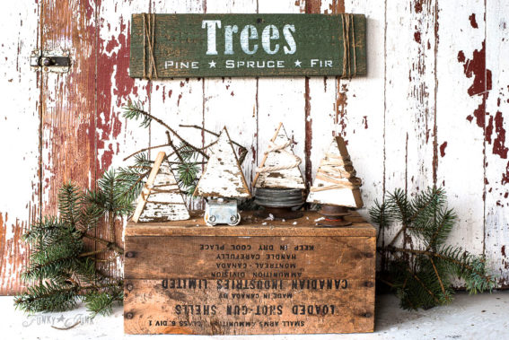 String Wrapped Trees String wrapped wood Christmas trees with junk stands and signFunky Junk ...