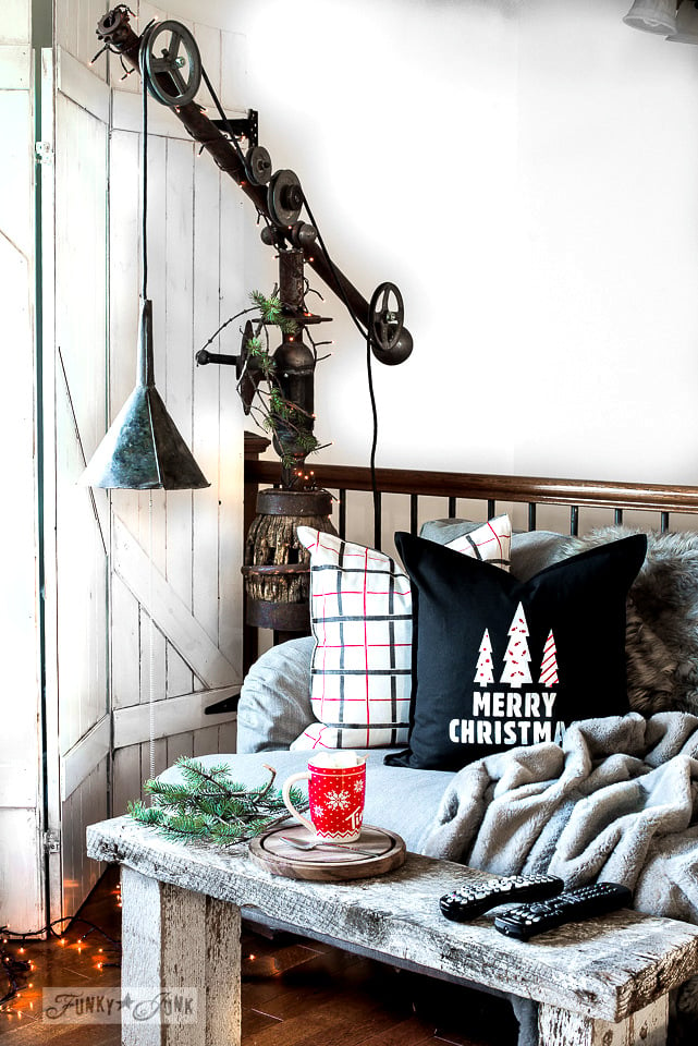 Cozy and cute Merry Christmas and Plaid stenciled pillowsFunky Junk ...