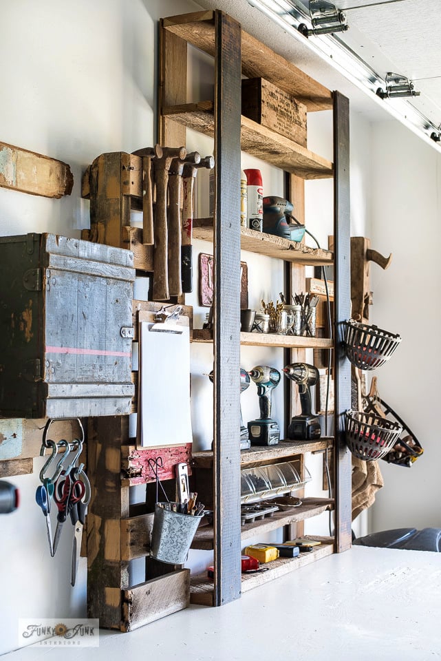 DIY Craft Paint Storage Rack from scrap wood and wire shelves