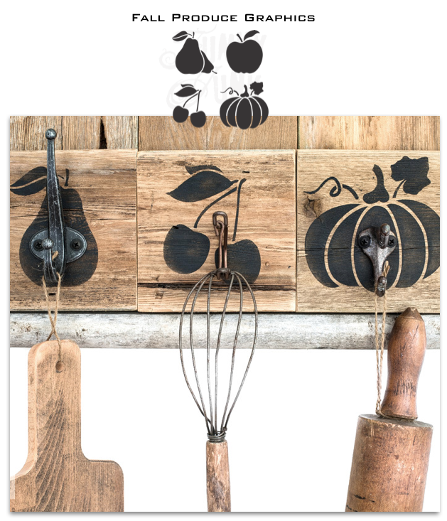 Click HERE to shop for the Fall Produce graphics fall stencil from Funky Junk's Old Sign Stencils!
