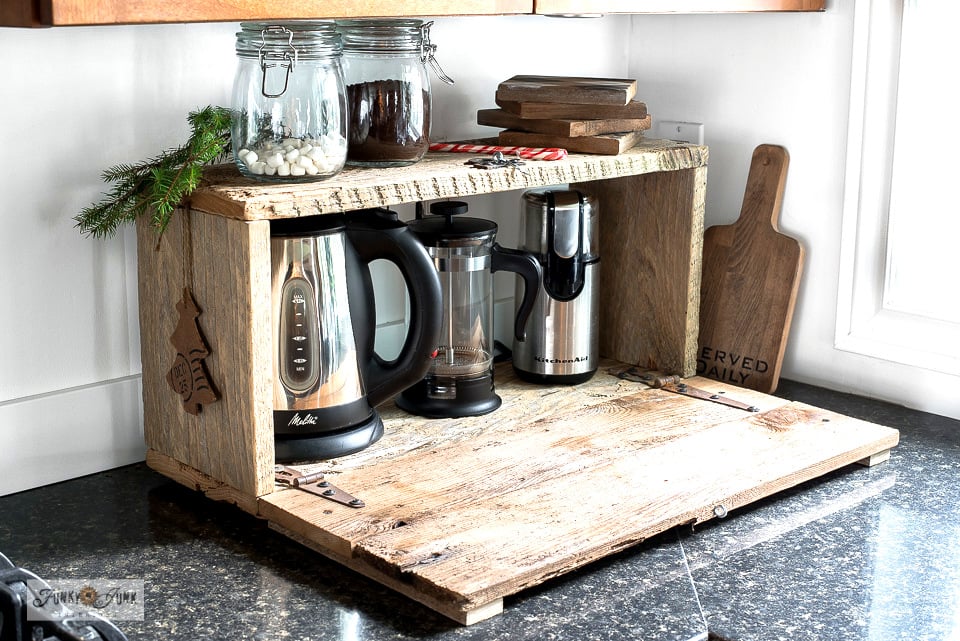 hot cocoa station in a crate - Funky Junk Interiors