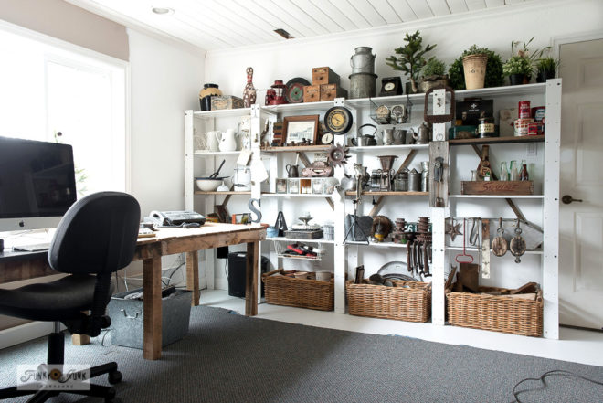 Collection storage on white painted shelving - Funky Junk ...