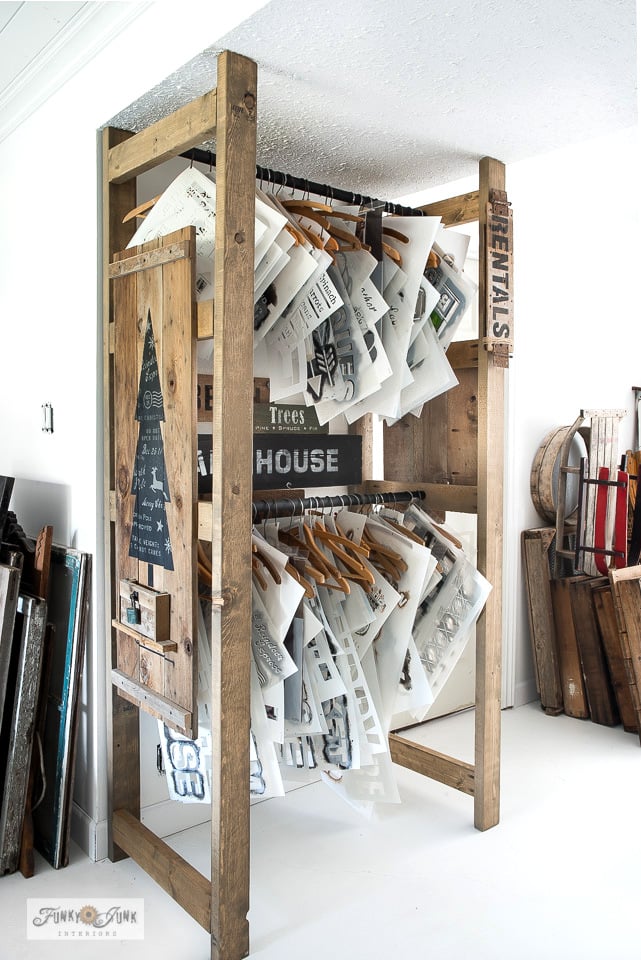 Easy build 2x4 wood stencil storage rack Funky Junk Interiors