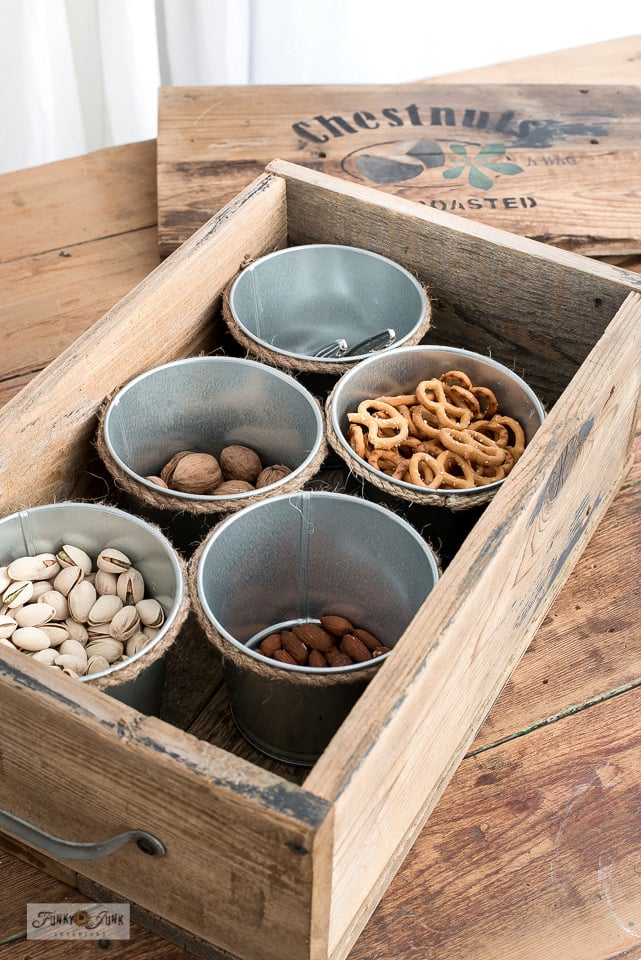 Build a charming wood crates snack box for serving Christmas snacks! -  Funky Junk Interiors