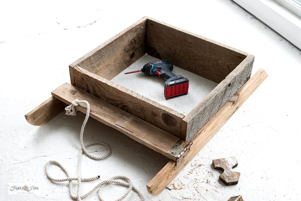 DIY Wood sled Christmas tree crate skirt Funky Junk InteriorsFunky