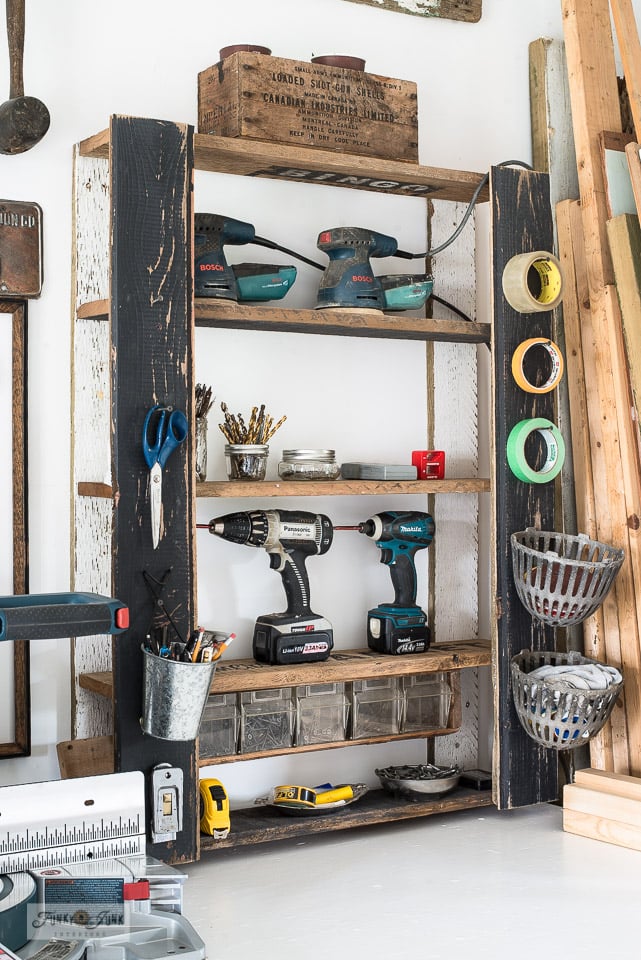 well-built repurposed american vintage industrial freestanding shelving  unit or rack complete with recycled barn wood