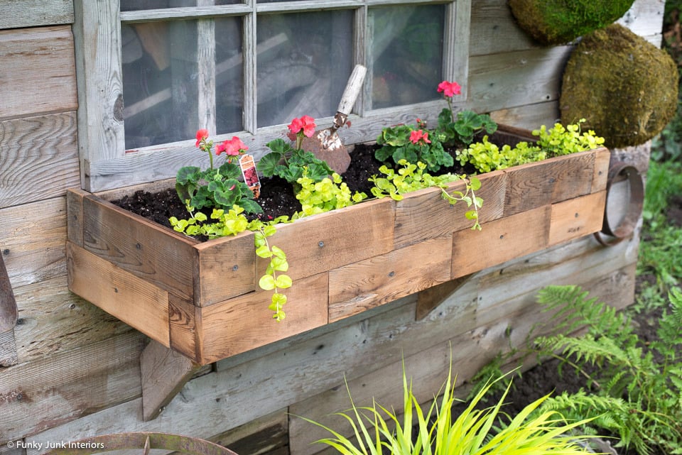 DIY window box planters on a garden shed007 Funky Junk