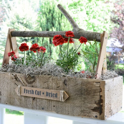wood crate planters with branch handle