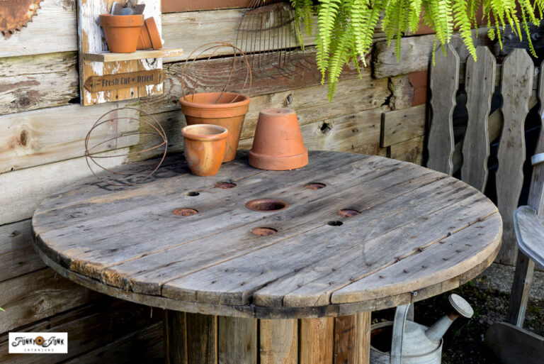 Upcycled cable reel potting table - instant and easy! - Funky Junk ...
