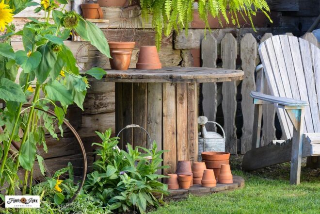 Upcycled cable reel potting table - instant and easy! - Funky Junk ...