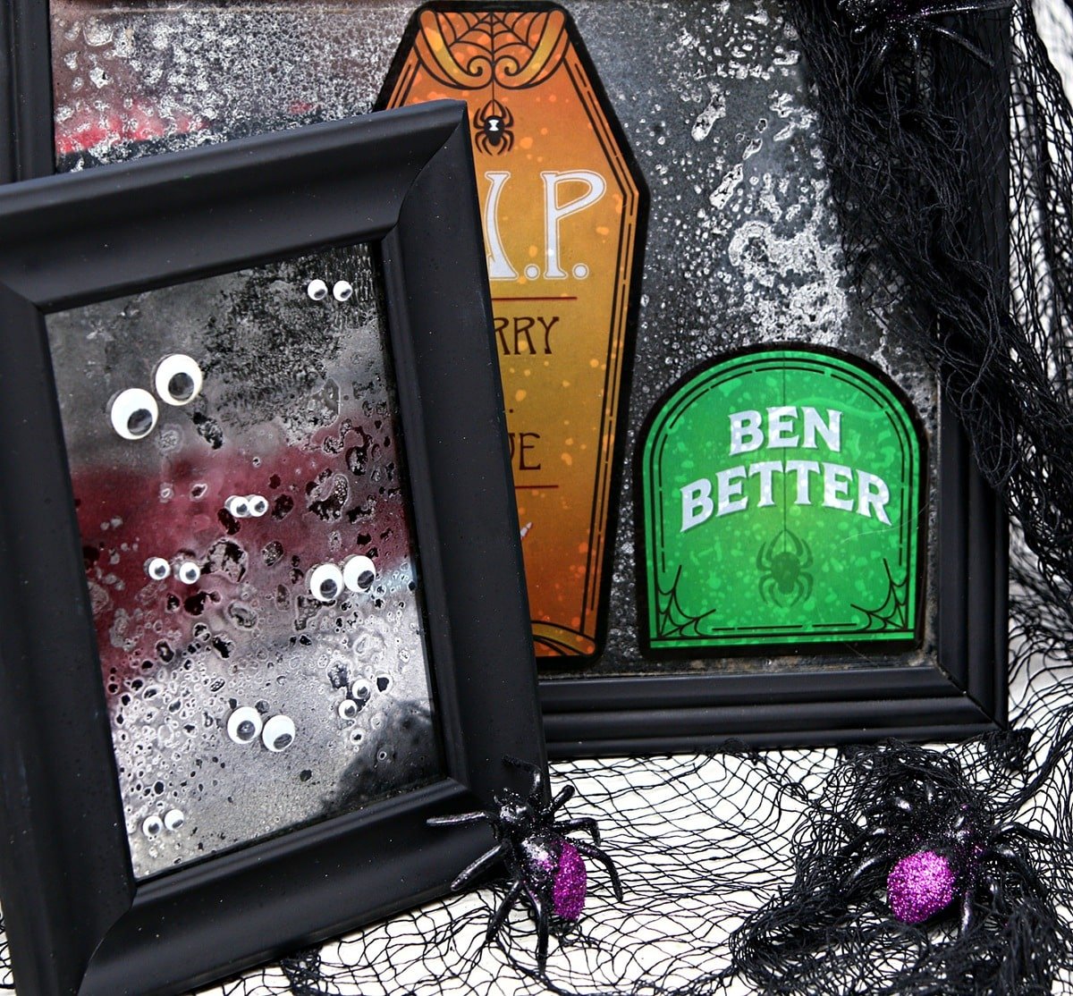 Thrift store picture frame mercury glass for Halloween decor - featured on New Upcycle Ideas 803