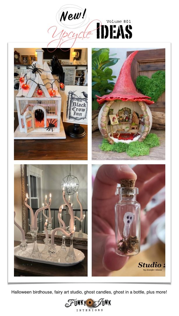 Create 20+ New Upcycle Ideas 801 - Halloween birdhouse, fairy art studio, ghost candles, ghost in a bottle, plus more repurposed projects to make with supplies you may already have at home!