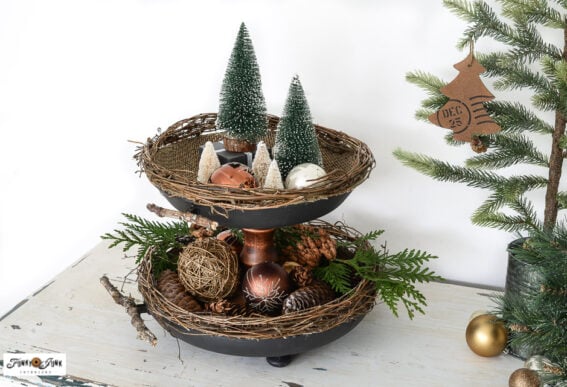 2 tiered tray with Christmas decor