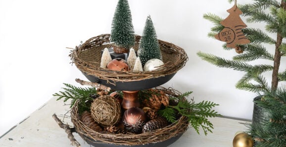 Frypan tiered tray 2 tiered tray with Christmas decor