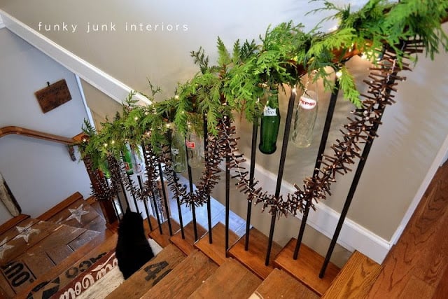 Twig garland on a stairway rail