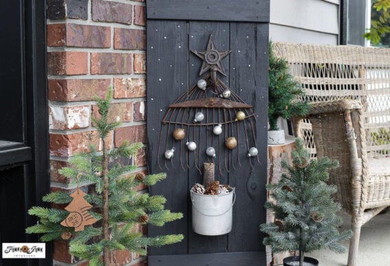 repurposed rake Christmas tree