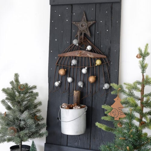 repurposed rake Christmas tree