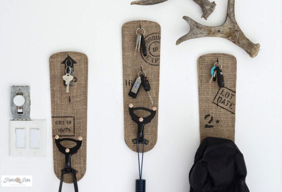 upcycled ceiling fan blade wall mounted coat hooks