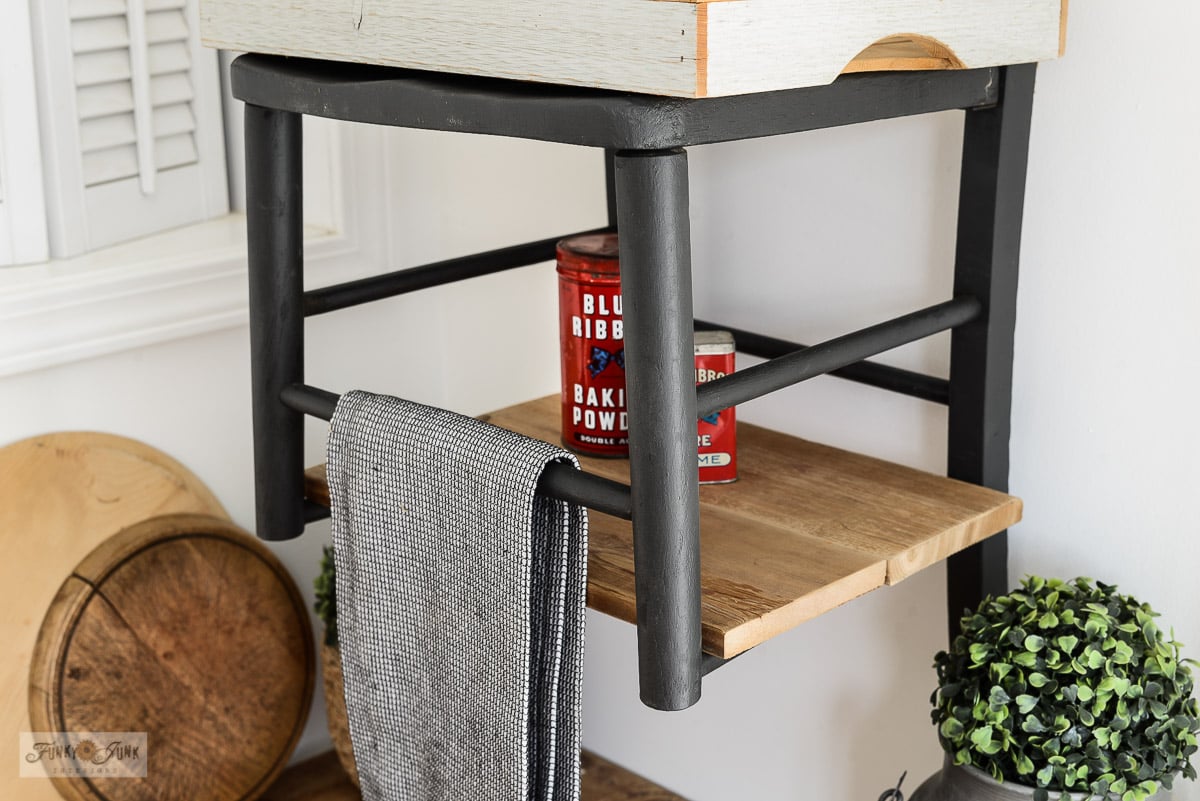 upcycled chair wall shelf to hang a kitchen tea towel