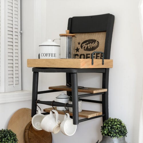 upcycled chair wall shelf for a coffee station