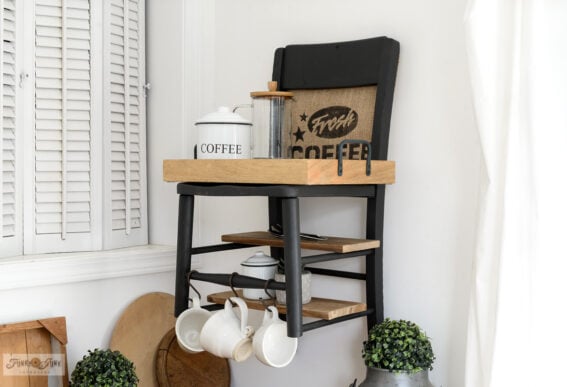 upcycled chair wall shelf for a coffee station
