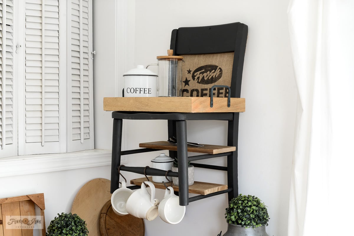 upcycled chair wall shelf for a coffee station