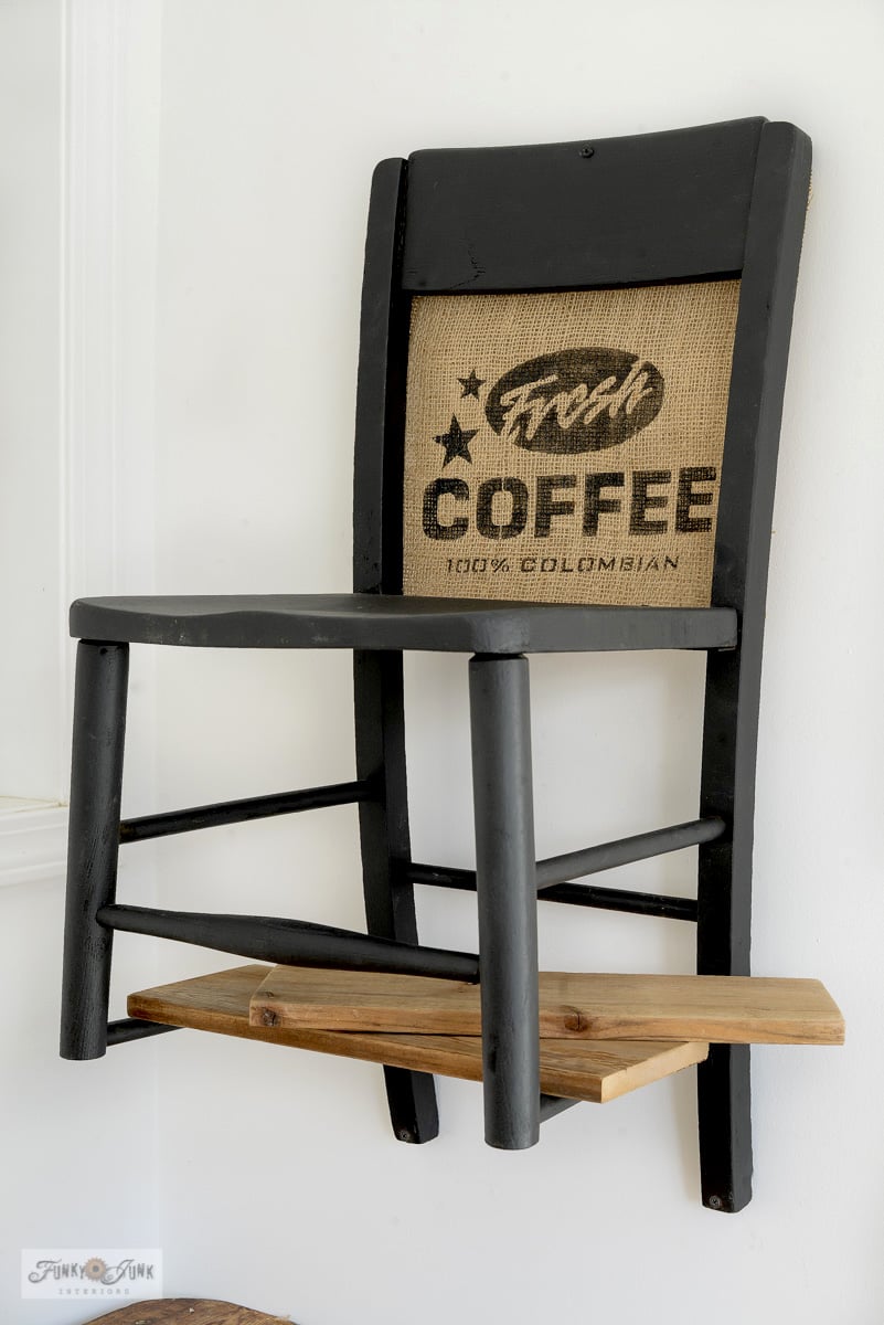 laying planks for shelves for a upcycled chair wall shelf